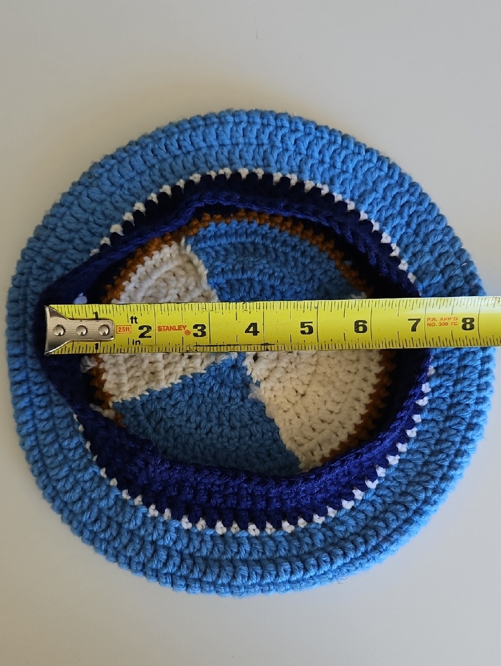 Vintage Handmade BMW Crocheted Blue and White Women's Beret with Gold Trim - Picture 4 of 5